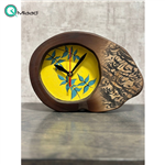 ساعت رومیزی چوبی دست ساز لوتوس مدل 350، ساعت رومیزی با طرحی متفاوت 18.20 سانت ساخته شده با چوب طبیعی افرا، طرح داخل ساعت متغیر، صفحه زرد سبز