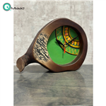 ساعت رومیزی چوبی دست ساز لوتوس مدل 350، ساعت رومیزی با طرحی متفاوت 18.20 سانت ساخته شده با چوب طبیعی افرا، طرح داخل ساعت متغیر، صفحه سبز زرد