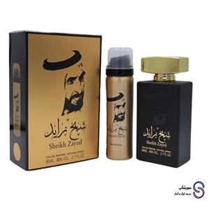 ادکلن شیخ زاید طلایی،مشکی همراه با اسپری برند ارض الخلیج 80 میل