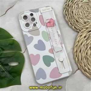 قاب گوشی iPhone 12 Pro Max آیفون دستبندی سیلیکونی فانتزی Fashion محافظ لنز دار طرح لاکچری قلبی رنگی کد 832
