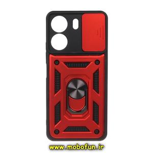 قاب گوشی Redmi 13C - Poco C65 شیائومی طرح ضد ضربه بتمن هولدر دار محافظ لنز دار کشویی پنجره ای قرمز کد 111