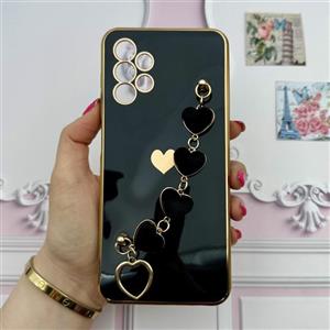 قاب گوشی Galaxy A13 4G سامسونگ طرح مای کیس گلد لاین لاکچری دستبندی زنجیری قلبی مخملی آویزدار محافظ لنز دار مشکی کد 927
