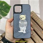 قاب گوشی iPhone 11 Pro آیفون CASETIFY ژله ای چرمی طرح تدی خرسی گلدوزی طوسی کد 544