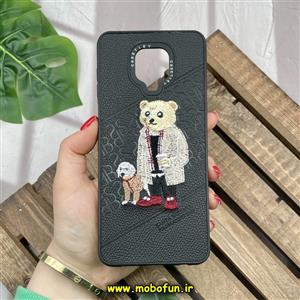 قاب گوشی Redmi Note 9S - Redmi Note 9 Pro شیائومی CASETIFY ژله ای چرمی طرح تدی خرسی گلدوزی مشکی کد 1249