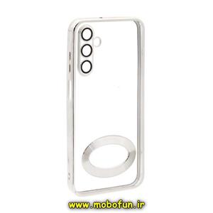 قاب گوشی Galaxy A15 سامسونگ طرح الکتروپلیتینگ مگ سیف ژله ای شفاف اورجینال یونیک کیس Unique Case محافظ لنز دار نقره ای کد 46