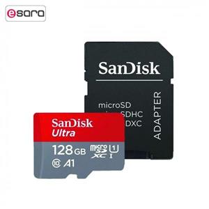 کارت حافظه microSDXC سن دیسک مدل Ultra A1 کلاس 10 استاندارد UHS-I سرعت 98MBps ظرفیت 128 گیگابایت به همراه آداپتور SD 