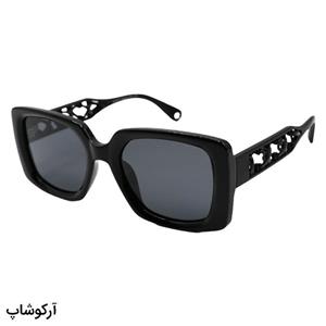 عینک آفتابی پلاریزه گوچی با فریم مربعی، مشکی رنگ، دسته طرح بافته شده و لنز دودی تیره مدل P5114