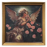 تابلو نقاشی فرشته زیبا میان باغ رز