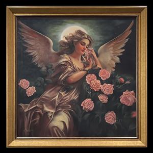 تابلو نقاشی فرشته زیبا میان باغ رز