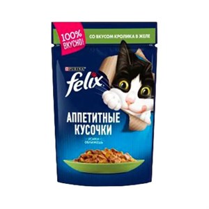 پوچ گربه فلیکس طعم گوشت خرگوش در ژله КРОЛИК В ЖЕЛЕ