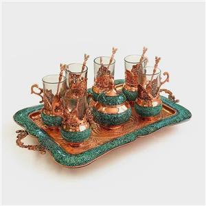 سرویس چایخوری مسی فیروزه کوب (6نفره)