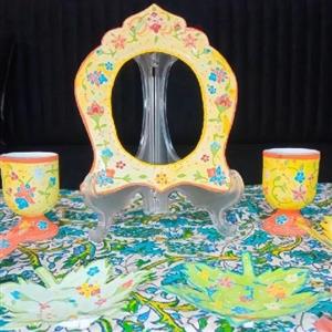 هفت سین زیبای میناکاری از جنس مس، لعاب شده و کوره رفته و رنگ ثابت و ضد خط و خش