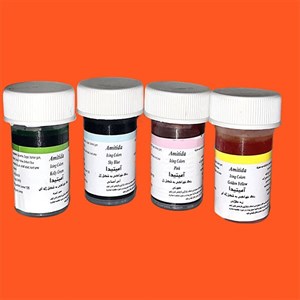 رنگ خوراکی ژله ای آبی آسمانی وسبز تیره و زرد طلایی و صورتی آمیتیدا - 100 گرم بسته 4 عددی