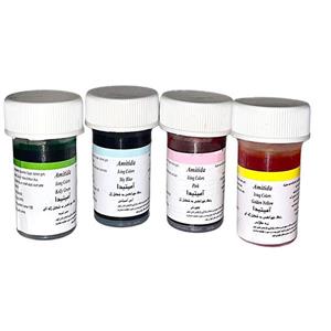 رنگ خوراکی ژله ای آبی آسمانی وسبز تیره و زرد طلایی و صورتی آمیتیدا - 100 گرم بسته 4 عددی