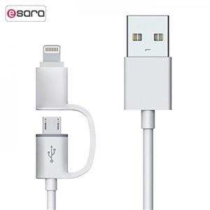 کابل تبدیل USB به microUSB/لایتنینگ راک اسپیس مدل 2-IN-1 طول متر 