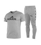 ست تیشرت و شلوار مردانه آستین کوتاه طوسی Adidas  ساده یقه گرد کد 00038