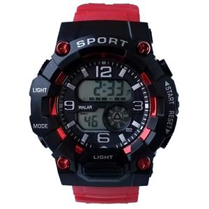 ساعت مچی دیجیتال مشکی قرمز والار WALAR مدل اسپرت چراغ دار کرنومتردار ضدآب