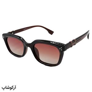 عینک آفتابی پلاریزه HERMES با فریم مستطیلی شکل، رنگ قهوه ای و لنز قهوه ای هایلایت مدل P5133