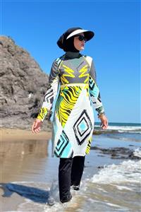 مایو حجابی بورکینی آستین استاندارد طرح دار زنانه Remsa Mayo Remsa-TekÜst-R035 