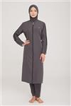 مایو حجابی بورکینی  آستین استاندارد تک رنگ زنانه Remsa Mayo A-1314-ANTRASİT