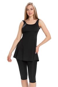 مایو حجابی بورکینی بند دار تک رنگ زنانه Remsa Mayo ARM-120-01-Siyah 