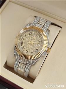 ساعت پرنگین زنانه رولکس تقویم دار دوقفله کیفیت عالی کد 1918280