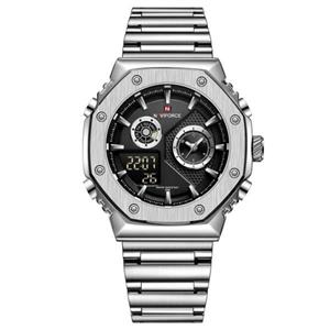 ساعت مردانه نیوی فورس (Naviforce)  مدل 9216 موتور ژاپن اصل ضد آب بند استیل رنگ ثابت دو زمانه چراغ دار به همراه جعبه و کیف دستی کد 1918305