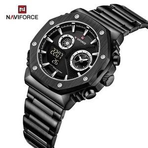 ساعت مردانه نیوی فورس (Naviforce)  مدل 9216 موتور ژاپن اصل ضد آب بند استیل رنگ ثابت دو زمانه چراغ دار به همراه جعبه و کیف دستی کد 1918299