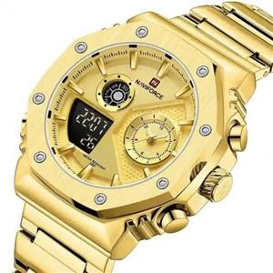 ساعت مردانه نیوی فورس (Naviforce)  مدل 9216 موتور ژاپن اصل ضد آب بند استیل رنگ ثابت دو زمانه چراغ دار به همراه جعبه و کیف دستی کد 1918301