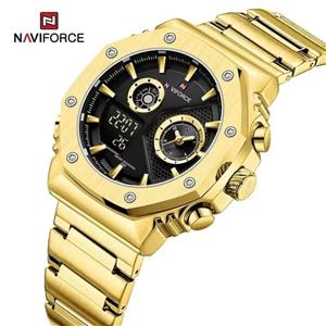 ساعت مردانه نیوی فورس (Naviforce)  مدل 9216 موتور ژاپن اصل ضد آب بند استیل رنگ ثابت دو زمانه چراغ دار به همراه جعبه و کیف دستی کد 1918302