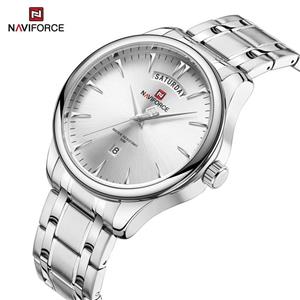 ساعت مردانه نیوی فورس (Naviforce)  مدل 9213 موتور ژاپن اصل ضد آب بند استیل رنگ ثابت دو زمانه چراغ دار به همراه جعبه و کیف دستی کد 1918296