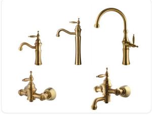 ست شیرآلات درخشان مدل بل طلایی مات  مجموعه ۴ عددی روشویی پایه بلند