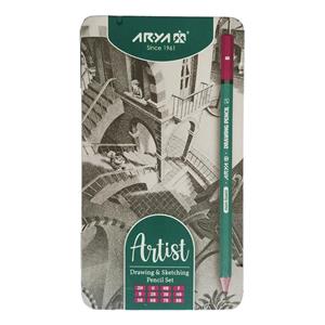 ست مداد طراحی آرتیست آریا طرح جعبه فلزی