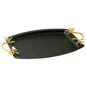 سینی پذیرایی هلالی بزرگ مدل گنجشک مشکی طلایی کد MG-6082