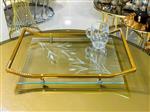 سینی استیل طلایی مستطیل کف شیشه سکوریت طرح دار جدید مدل C201