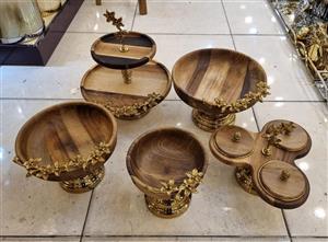 سرویس پذیرایی چوبی برنجی گل سوسن کد wood-Sosan00