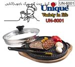 تابه گریل چدنی یونیک درب دار با سینی چوبی کد UN-6001