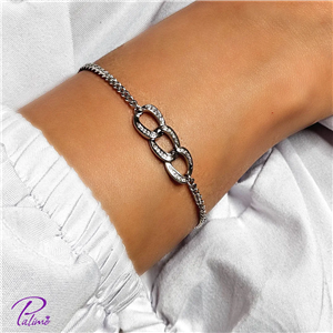 دستبند نقره سه حلقه کد B2099 با روکش طلای سفید 