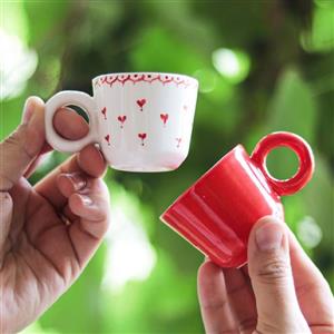 ماگ اسپرسو خوری سرامیکی قلب قرمز