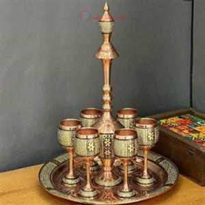 سرویس شربت خوری با تنگ سه گوی، خاتم کاری مسی، بسیار زیبا با 10 سال 