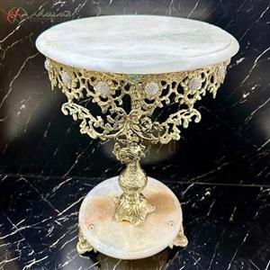 میز خاطره اسلیمی برنزی در طرح خورشیدی و پایه های سنگ مرمر و صفحه سنگی