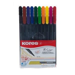 روان نویس 10 رنگ کورس مدل K Liner Fineliner Kores K Liner Fineliner 10 Color Rollerball Pen