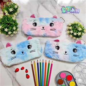 جامدادی پولیشی طرح گربه طیف رنگی آبی صورتی