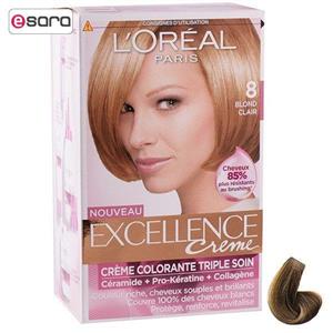 کیت رنگ مو لورآل شماره 8 اکسلنس LOreal Excellence No 8 Hair Color Kit
