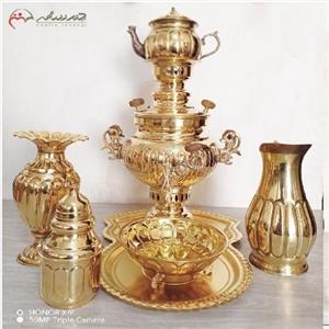  سماور 3لیتر ذغالی برنجی مدل پخدار دسته توری رنگ آنتیک