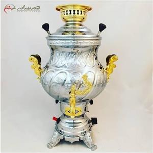 سماور گازی استیل 4.5 لیتری با بدنه ی طلایی و نقره ای، کد 116 کیفیت بی نظیر