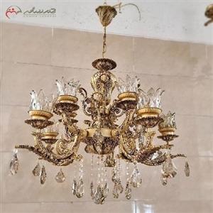 لوستر آلیاژی 5 شاخه ی دوبل در سه رنگ طلایی، نقره ای و کرم با 10 لامپ، تعداد شاخه به دلخواه مشتری
