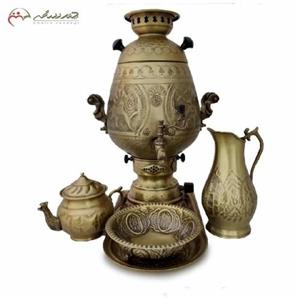 سرویس سماور خمره ای گازی برنجی 8 لیتری کد 113، قلم زنی بسیار اعلاء