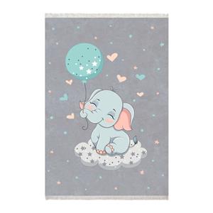 فرش ماشینی زانیس مدل اتاق کودک طرح فیل زمینه طوسی