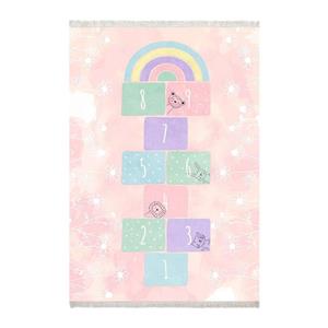 فرش ماشینی زانیس مدل اتاق کودک طرح لی لی زمینه گلبهی